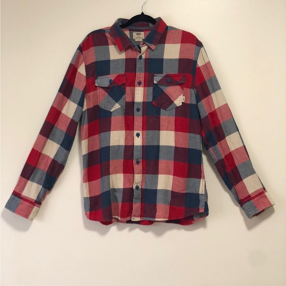 Vans Other - Vans Men's Box Flannel T Shirt, red, blue, white, size L, square pattern, cotton